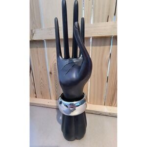 Chunky Silver Tone Hinged Cuff Bracelet High Shine Wide Domed Bangle